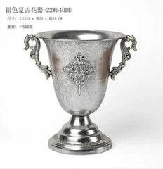 Vintage High Foot Iron Vase Classical Living Room Dry Flower Arrangement Accessories Creative Home Metal Flower Pot Decoration