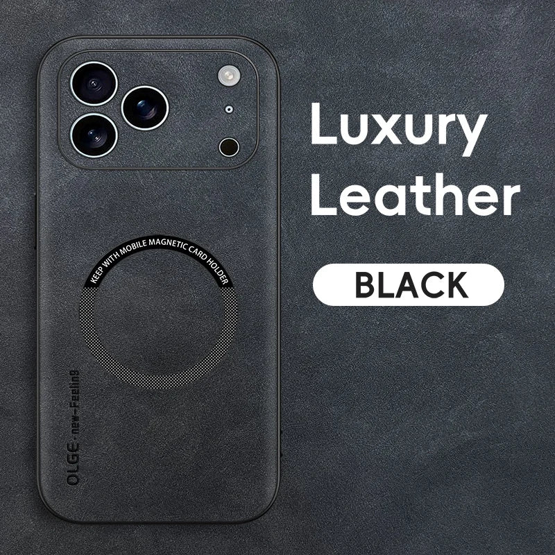 For Magsafe Leather Shockproof Phone Cases For iPhone 17 16 15 14 13 12 11 Pro Max 16e Plus Air Magnetic Wireless Charging Cover