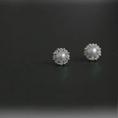 14K Gold Zircon Pearl Twist Stud Earrings for Women