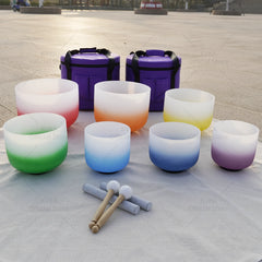 KVKA  6-12 inch Or 7-12 Inch 432hz or 440hz Gradient Half Colored Chakra Frosted Quartz Crystal Singing Bowl for Yoga Sound