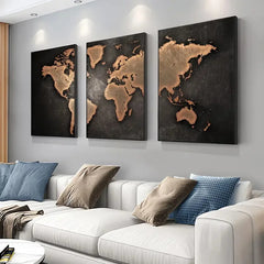 Retro World Map 3pcs/set Canvas Posters Nordic Wall Decor Wall Art Canvas Painting Living Room Bedroom Corridor Wall Decoration