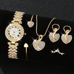 Luxury Women’s Diamond Steel Band Watch & Bracelet Set