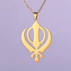 Dawapara Sikhism Necklace Khanda Kirpan Sword Symbol Religious Protection Amulet Stainless Steel Jewelry