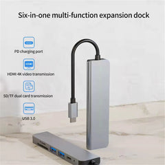 6 in 1 USB C Hubs Type C 3.0 Adapter to 4K HDMI SD TF Card PD Fast Charge Splitter USB Docking Stations Hub for MacBook Computer