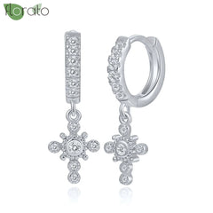 925 Sterling Silver Needle Fashion Cross Pendant Hoop Earrings for Women Vintage Gold Color Small Earrings Luxury Jewelry Gifts