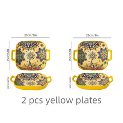 1 piece of 9-inch Bohemian style salad plate with double ear ceramic pasta dish, can be used for oven, microwave