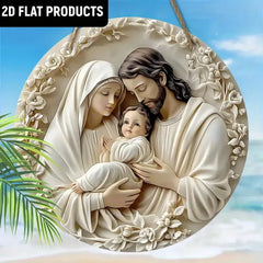 2D Wooden Baptism Prayer Theme Round Hanging Ornament | 7.9Inch/20cm Indoor/Outdoor Wall Door Decoration