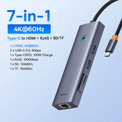 Baseus USB C HUB Dual HDMI 8K 4K Adapter 10-in-1 USB 3.2 10Gbps Splitter with RJ45 SD TF Type C PD 100W for MacBook Pro Air HUB