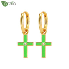 925 Sterling Silver Needle Fashion Cross Pendant Hoop Earrings for Women Vintage Gold Color Small Earrings Luxury Jewelry Gifts