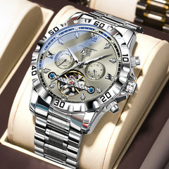 POEDAGAR Top Luxury Men Watch Automatic Date Week Man Wristwatch Hollow Tourbillon Mechanical Stainless Steel Men's Watches Male