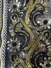New Middle Eastern Women's Clothing: Elegant High-End Sequin Embroidered Black Robe, Loose and Comfortable for Commuting, Breathable Muslim Beach Vacation Cardigan, Mesh Cover-Up, Dubai Saudi Traditional Attire, Long-Sleeve S