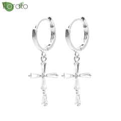 925 Sterling Silver Needle Fashion Cross Pendant Hoop Earrings for Women Vintage Gold Color Small Earrings Luxury Jewelry Gifts