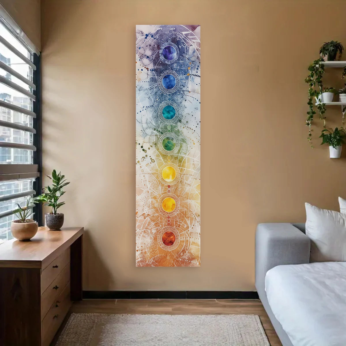 Bohemian Chakra Meditation Vertical Tapestry Colorful Mandala Rainbow Tapestry Wall Hanging For Living Room Aesthetic Tapestry