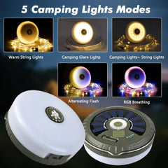 10m LED Reel String Lights Outdoor USB Rechargeable Camping Lamp Solar Fairy Christmas Lights Garden Room Decorative Tent Light