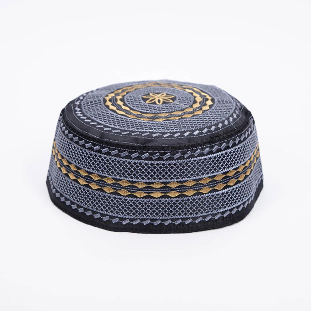 RIMAIRE Black and Yellow Muslim Preyer Hat Designer Embroidery Islamic Men Hat Newest Hair Cover Yarmulke Causal Party Wholesale