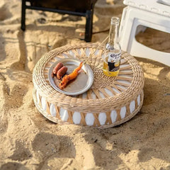 Nordic Round Woven Ottoman Small Mobile Footrest Stool