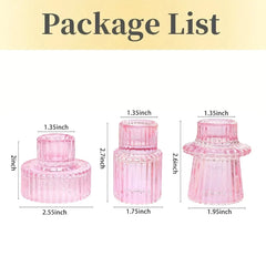 3Pcs Double Sided Vintage Ribbed Taper Glass Candle Holders for Table Centerpieces, Wedding Decorations Dinner Parties