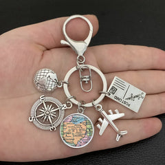 New ideas Earth plane keychain pendant earth compass personality memorial key ring gift for travel lovers