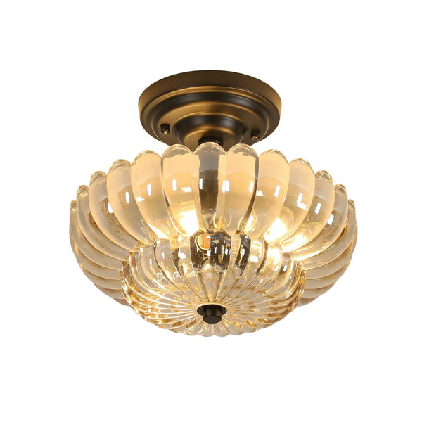 3-Light Modern Ceiling Mount Light with Scalloped Amber Glass Shade Semi Flush Mount Ceiling Lighting （Bulb not included）