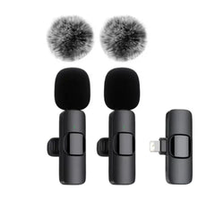 2 Pcs Wireless Lavalier Microphone for iPhone Android iPad, Mini Clip-on Mic with Crystal Clear Sound Quality