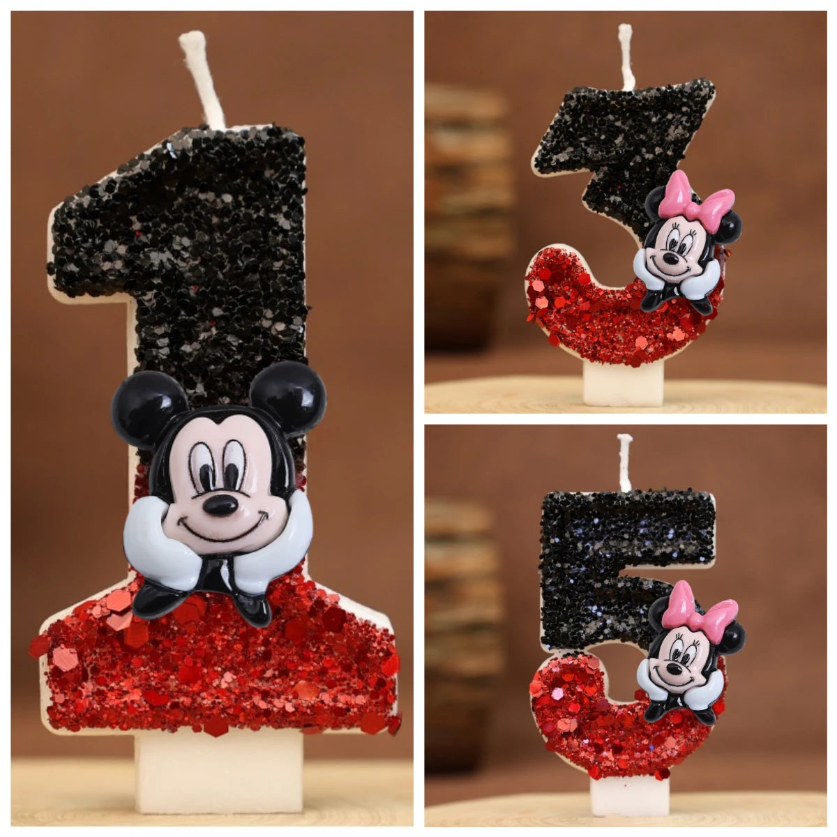 Hot Happy Birthday Number 0-9 Candles Cartoon Mickey Minnie Mouse Candle Cake Cupcake Topper Party Decoration Supplies DIY Gifts
