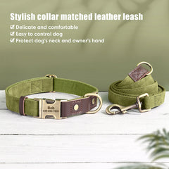 Personalized Dog Collar Leash PU Leather Dog Collars With Walking Lead Rope Free Custom Pet ID for Small Large Dogs Pug Pet Shop