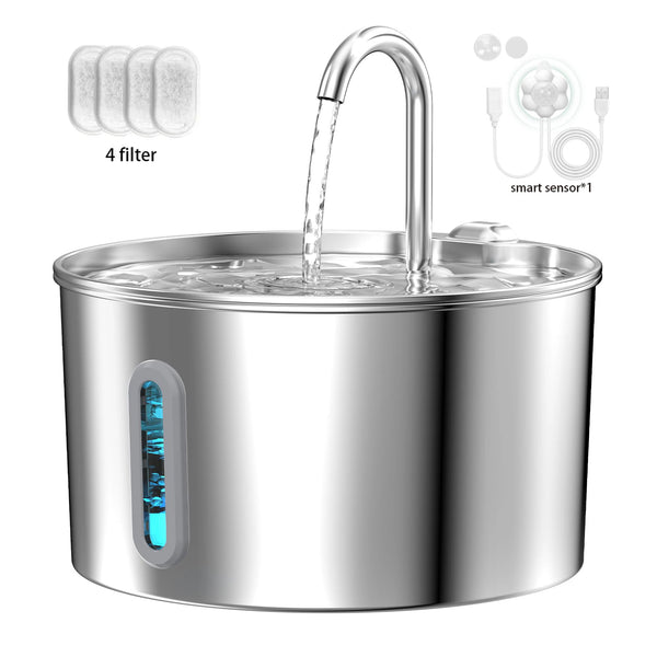 2.2L Automatic Cat Fountain Stainless Steel Pet Water Dispenser Silent Water Pump Circulation Filtering Visual Window