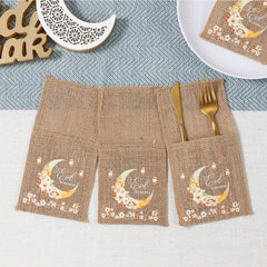 Ramadan Decor Cutlery Holders Burlap Knife Fork Bag for Eid Mubarak Decoration 2025 Islamic Muslim Party Eid Al Adha Gifts