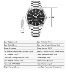 Corgeut 41mm Luxury NH35 Movt Man Sport Clock Automatic Relogio Masculino Mechanical Wristwatch Sapphire Steel Band Men's Watch
