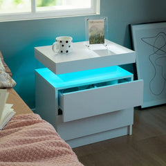 Set of 2 LED Nightstands with 2 Drawers – Modern Bedside Tables Bedroom Furniture