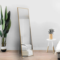 【Lifeideas】Modern Slim Frame Full Length Mirror with Stand, Aluminium Alloy Frame Floor Mirror, for Bedroom