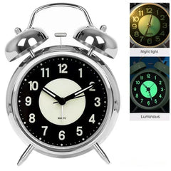 Super Loud Alarm Clock Metal Twin Bell Alarm Clock with Night Light Retro Bedside Clock Silent Table Desk Clocks for Home Bedroo