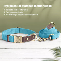 Personalized Dog Collar Leash PU Leather Dog Collars With Walking Lead Rope Free Custom Pet ID for Small Large Dogs Pug Pet Shop