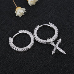 925 Sterling Silver Cross Pendant Asymmetric Hoop Earrings For Women Men Simple Personality New Trend Jewelry Wholesale