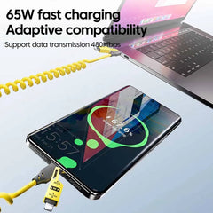 4 in 1 PD 27W 65W Fast Charging Spring Cable USB Type C To Type C And Lightning Data Cable Wire For iPhone 15 16 Samsung Xiaomi