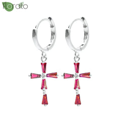 925 Sterling Silver Needle Fashion Cross Pendant Hoop Earrings for Women Vintage Gold Color Small Earrings Luxury Jewelry Gifts