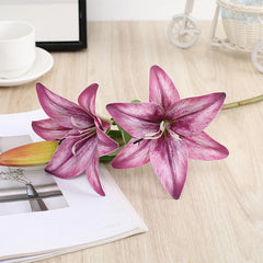 Real Looking 3D Printing Lily Branch  Artificial Flowers White Fake Flowers Flores for Wedding Home Garden Decoration Home Decor, Plants & flowers