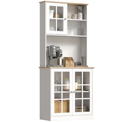 HOMCOM 72" Kitchen Cabinet with Glass Door, White Kitchen & Dining Furniture