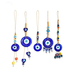 Demon Eye Lucky Charm Car Ornaments Protection Tassel Crystals Feng Shui Car Decor Turkish Blue Eye Retro Glass Pendant Gifts