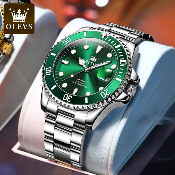 OLEVS 6650 Men Watch Classic Original Automatic Mechanical Watch For Man Zircon Scale  Waterproof Luminous Stainless Steel Reloj