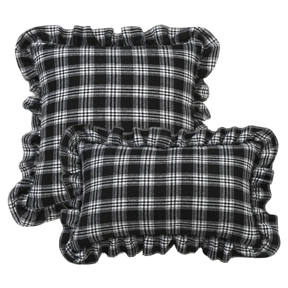 BUYNOW 1PC Two-tone Plaid Lace Pillowcase British Vintage Style Countryside Cottage Sofa Cushion Cover Home Bedroom Bed Decor