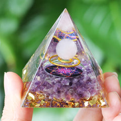 Energy Pyramid Orgonite Reiki Natural Amethyst Ball Healing Crystals Chakra Tool Ornaments Resin Stones Craft Kids Gift Pyramid