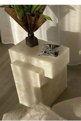 Luxury White Marble Nightstand Modern Bedside Table with Storage, Natural Stone Home Decor, Decorative End Table for Bedroom Furniture