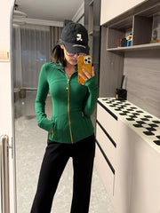 LULU FLORA Gold zipper sports jacket, suitable for yoga and running suitable for all seasons, quick-drying and breathable fabric