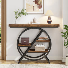 Tribesigns Console Table, 39.4-Inch Entryway Table with Thickened Tabletop, 4- Tier Industrial Narrow Hallway Sofa Table Living Room Furniture