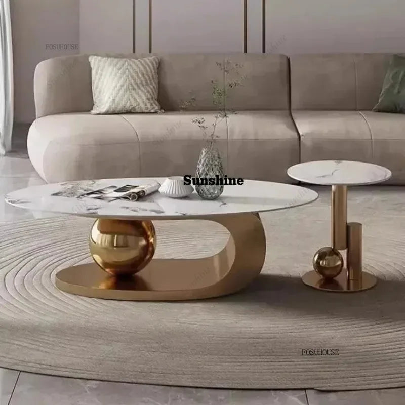 Modern Slate Desktop Metal Coffee Tables Minimalist Designer Home Living Room Furniture Italian Oval Table Living Room Furniture