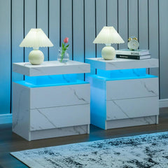 Set of 2 LED Nightstands with 2 Drawers – Modern Bedside Tables Bedroom Furniture