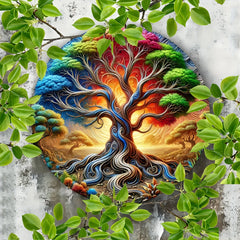 1 piece, 2D, retro tree of life mandala wood wall art, round wooden signboard, no power supply very suitable for room decoration