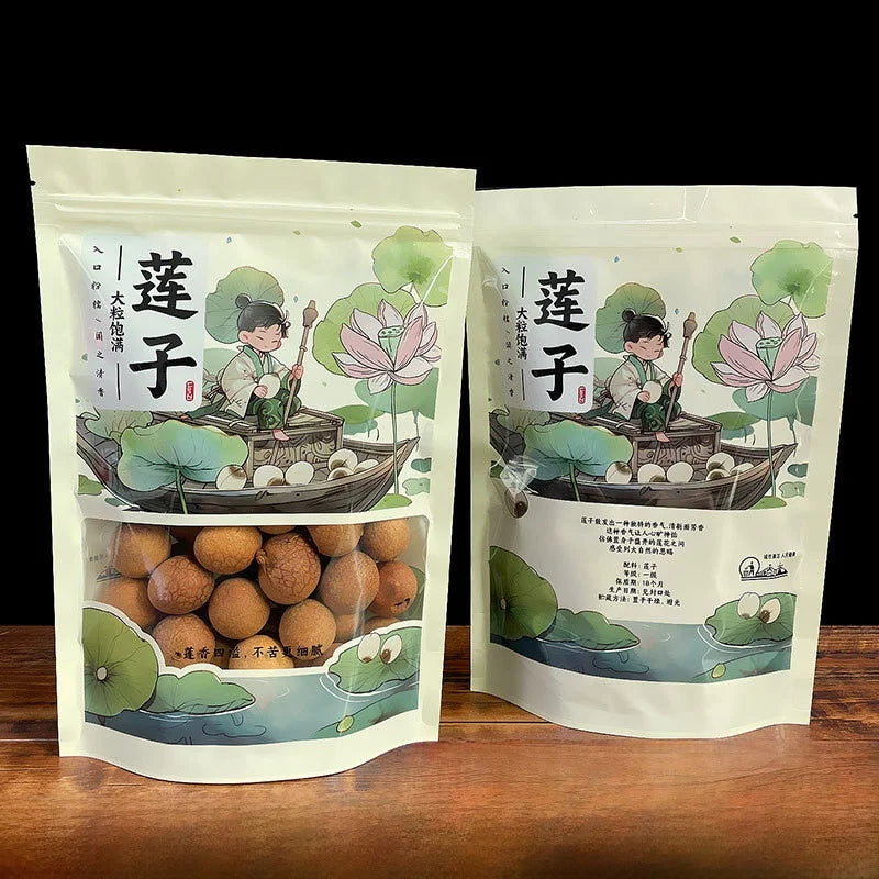 New White Lotus Seeds Self-Standing Bag Food Grade Window 500g One Pound Dry Lotus Seeds Sealed Bag Colorful Printing Packaging