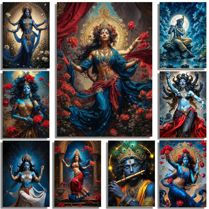 Hindu God Lord Krishna Shiva Ganesha Meditation Indian Traditional Artwork Poster Canvas Painting Wall Pictures Home Decor Gift